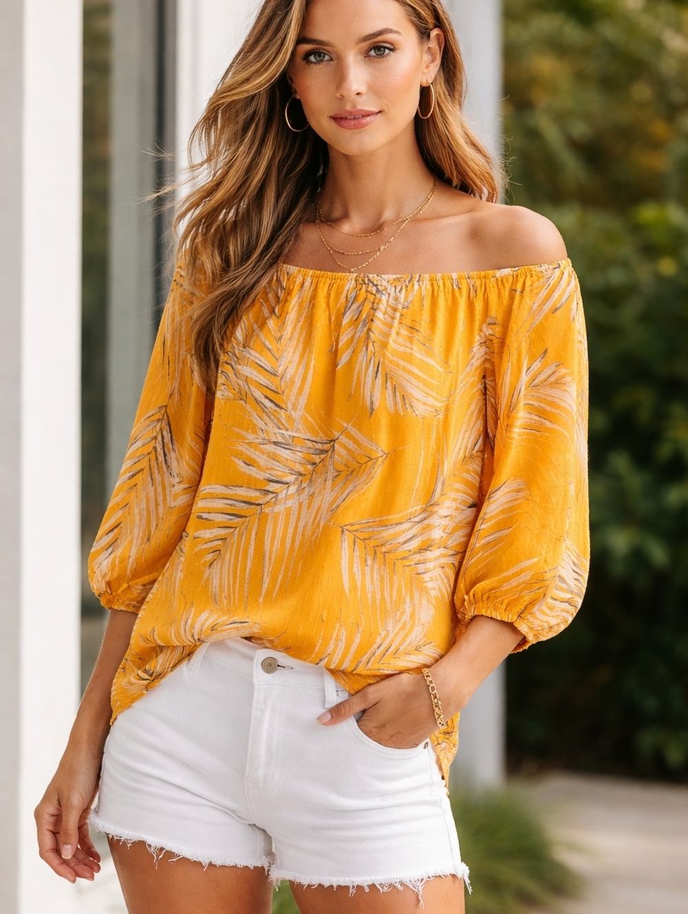 WHBM Yellow Flowy Top